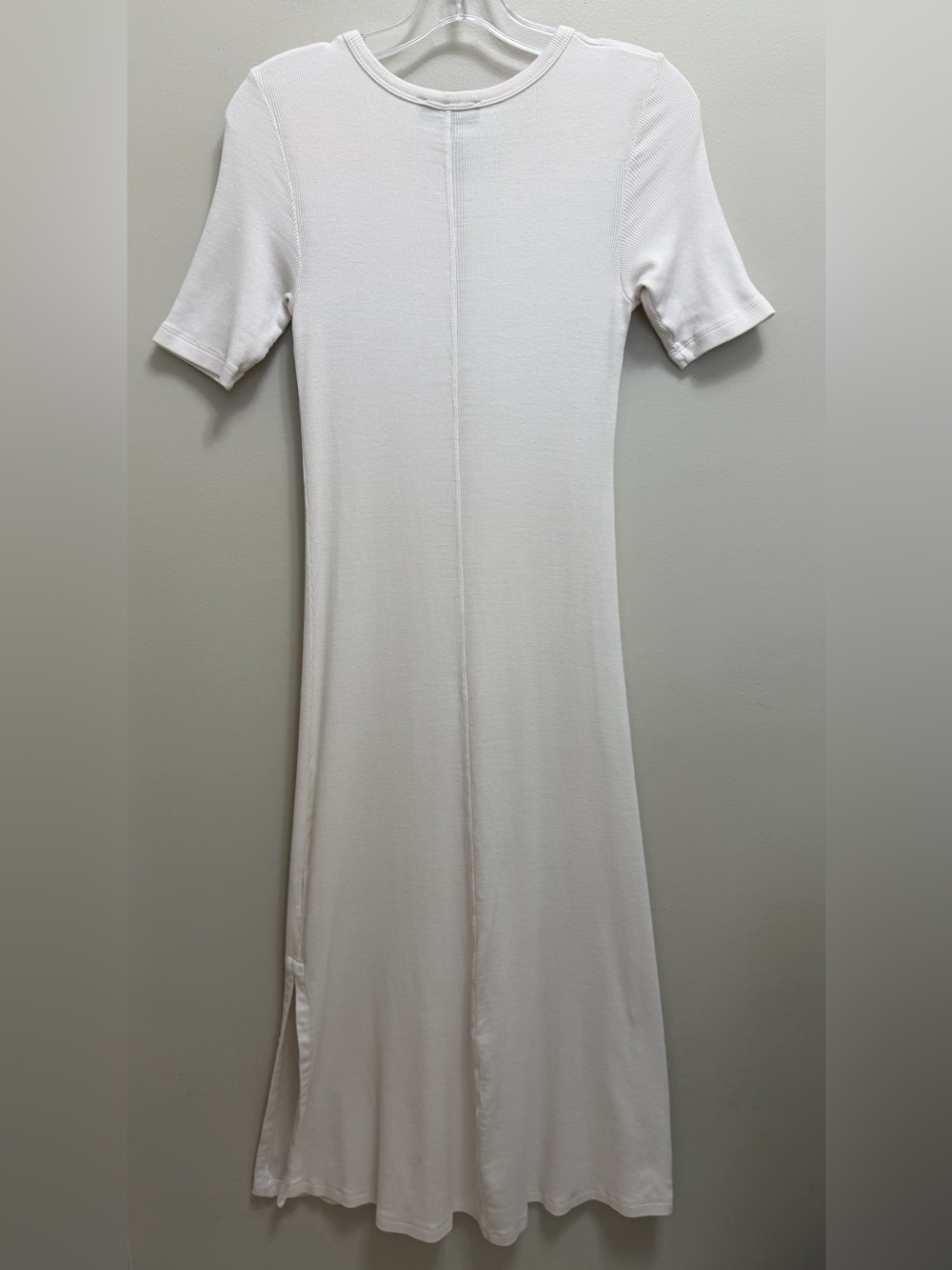 AYR The Moderne Ribbed Midi Maxi Dress Short Sleeve Crewneck Side Slit - Picture 5 of 12